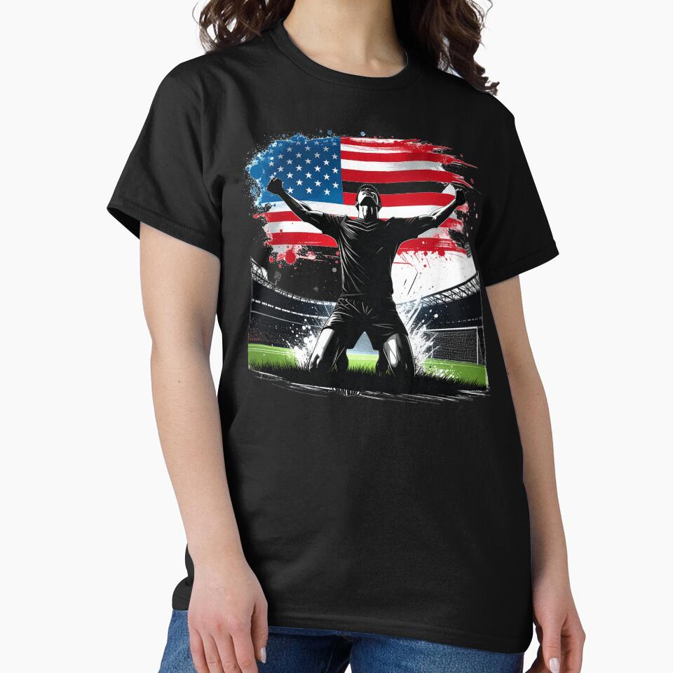 USA Soccer Player Goal Celebration — American Flag Football Fan by icemanphotos