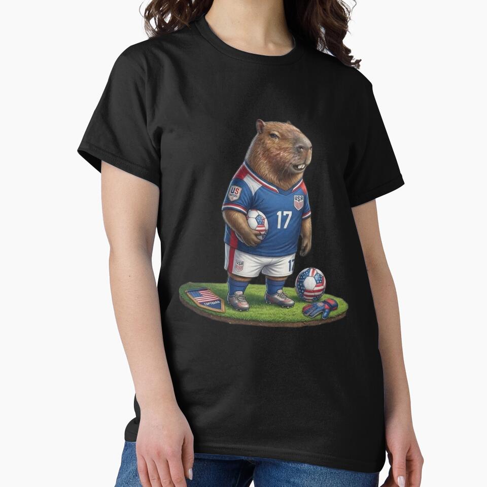 Capybara Soccer Player – Realistic USA Football Design with Flag by HubCreates