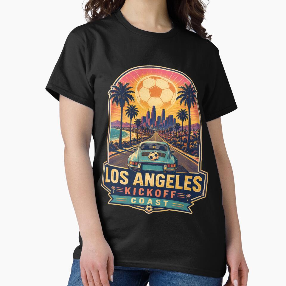 Los Angeles Kickoff Coast Retro Soccer Travel Shirt | California Sunset Football Fan by Globalcitytees