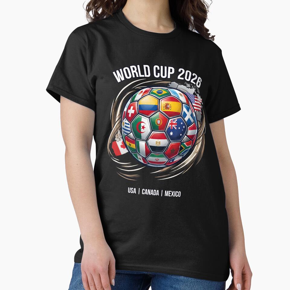 World Cup 2026 Soccer Ball Flags T-Shirt | USA Canada Mexico Host Nations Football Fan Tee by Tee-Aura