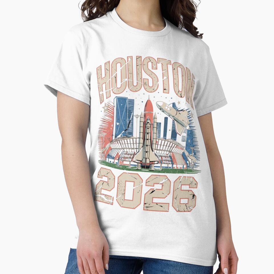 Houston 2026 Space Shuttle Football T-Shirt V11 by DarylWelsh2024