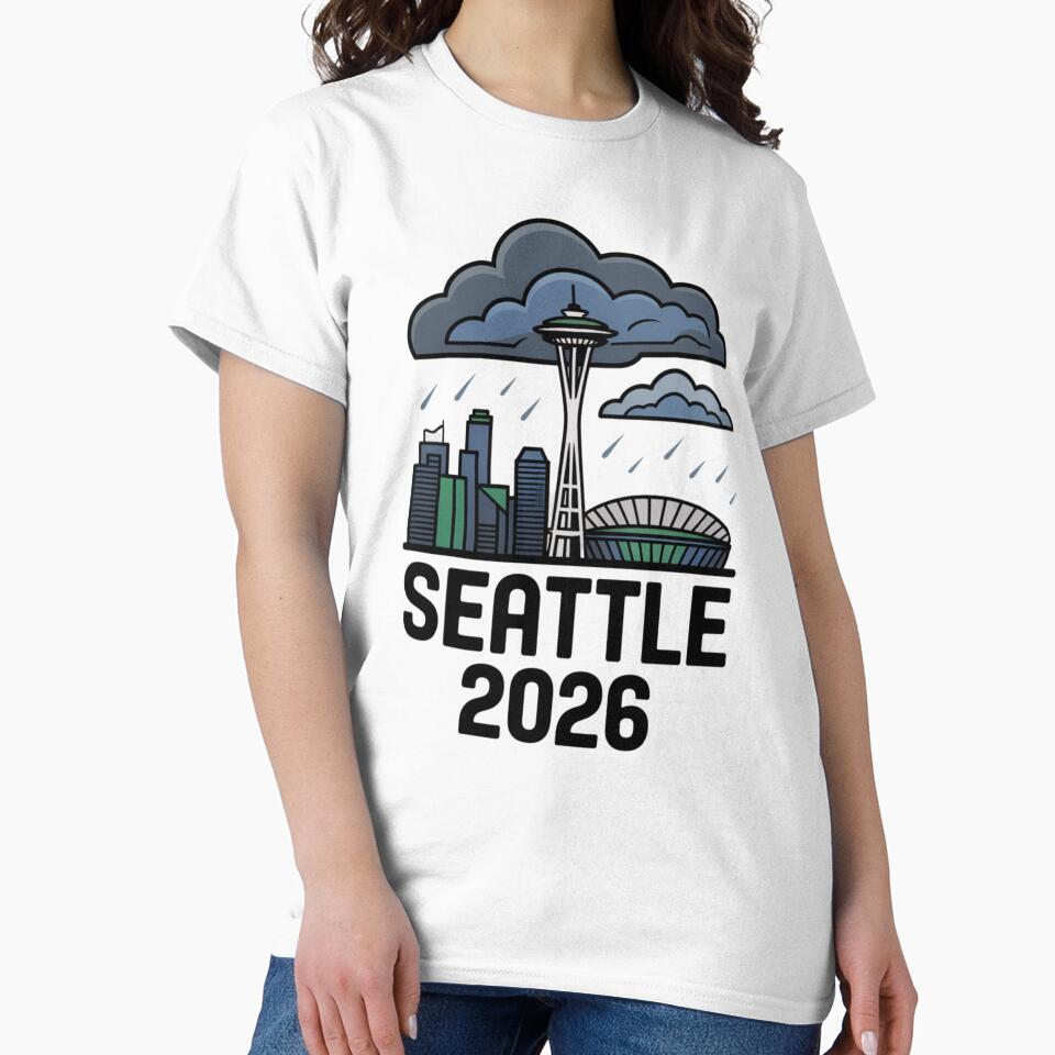 Seattle 2026  Space Needle Stadium Skyline T-Shirt V21 by DarylWelsh2024