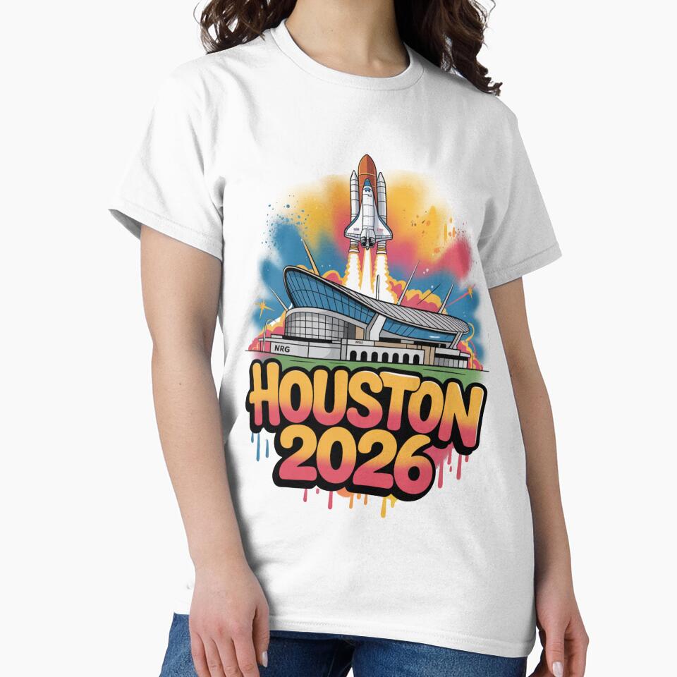 Houston 2026 Space Shuttle Football T-Shirt V3 by DarylWelsh2024