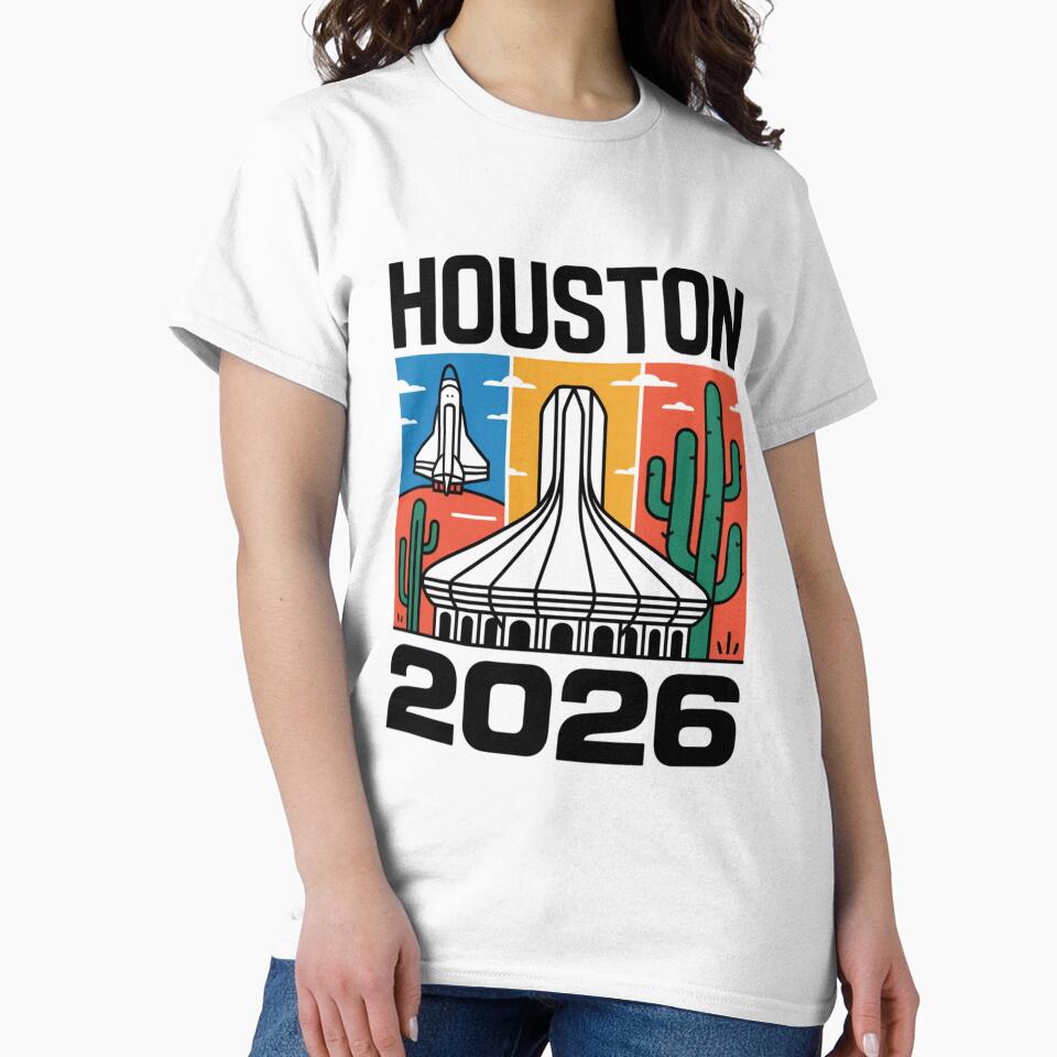 Houston 2026 Space Shuttle Football T-Shirt V23 by DarylWelsh2024
