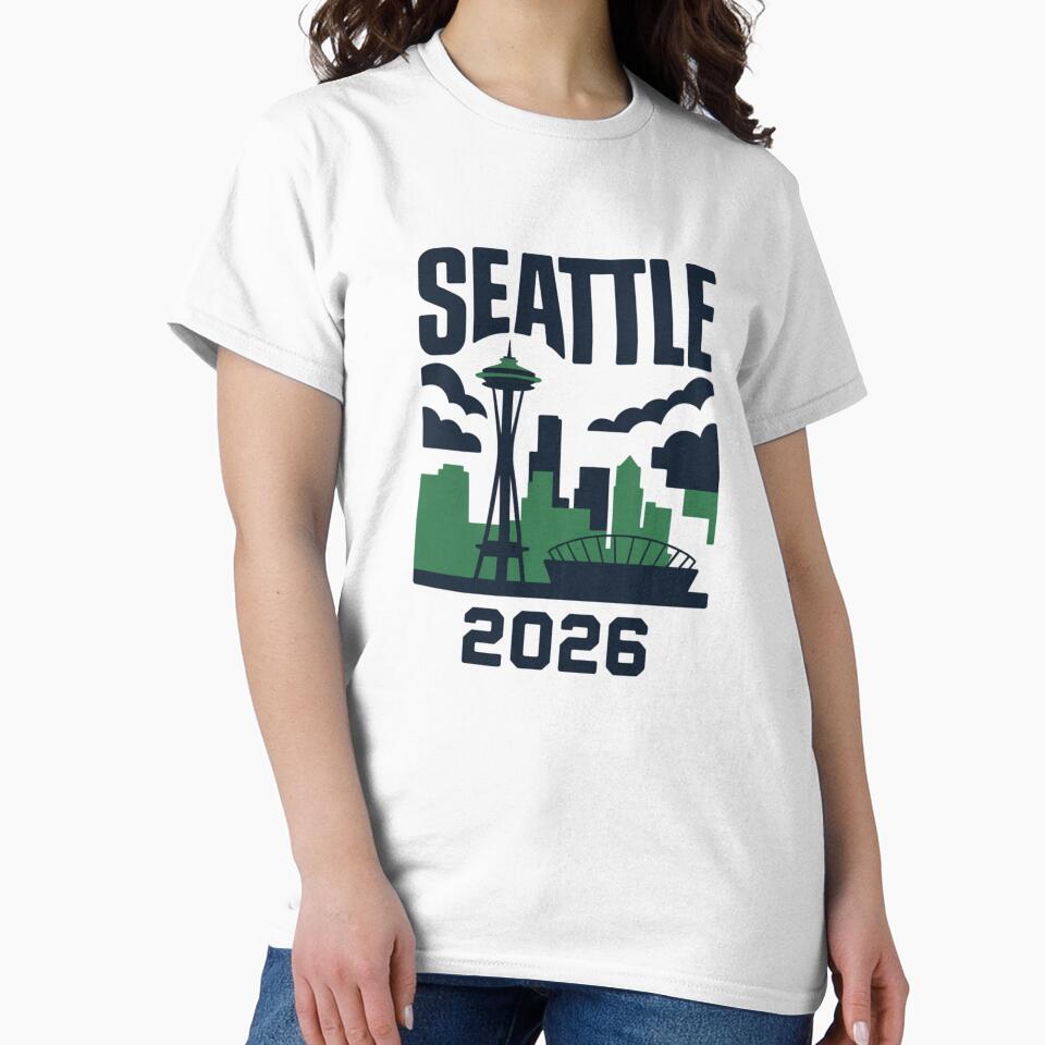Seattle 2026  Space Needle Stadium Skyline T-Shirt V22 by DarylWelsh2024