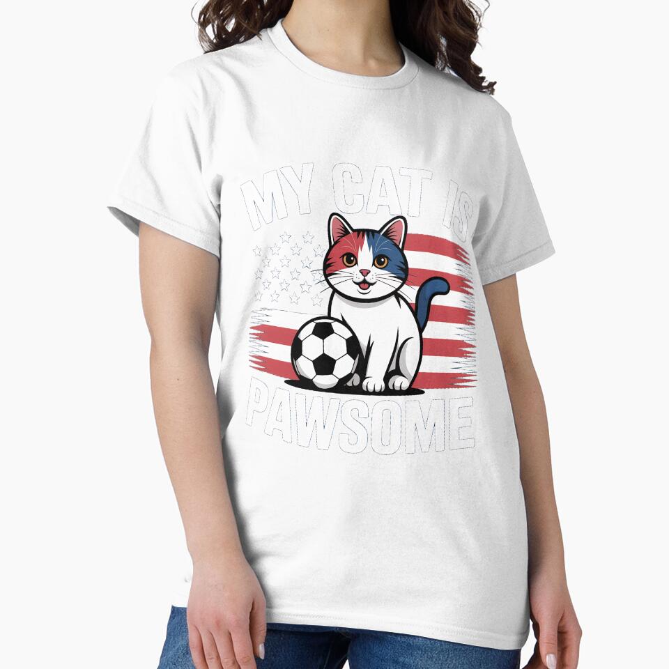 Cute Soccer Cat With Soccer Ball and Red and White Stripes by MimsTees