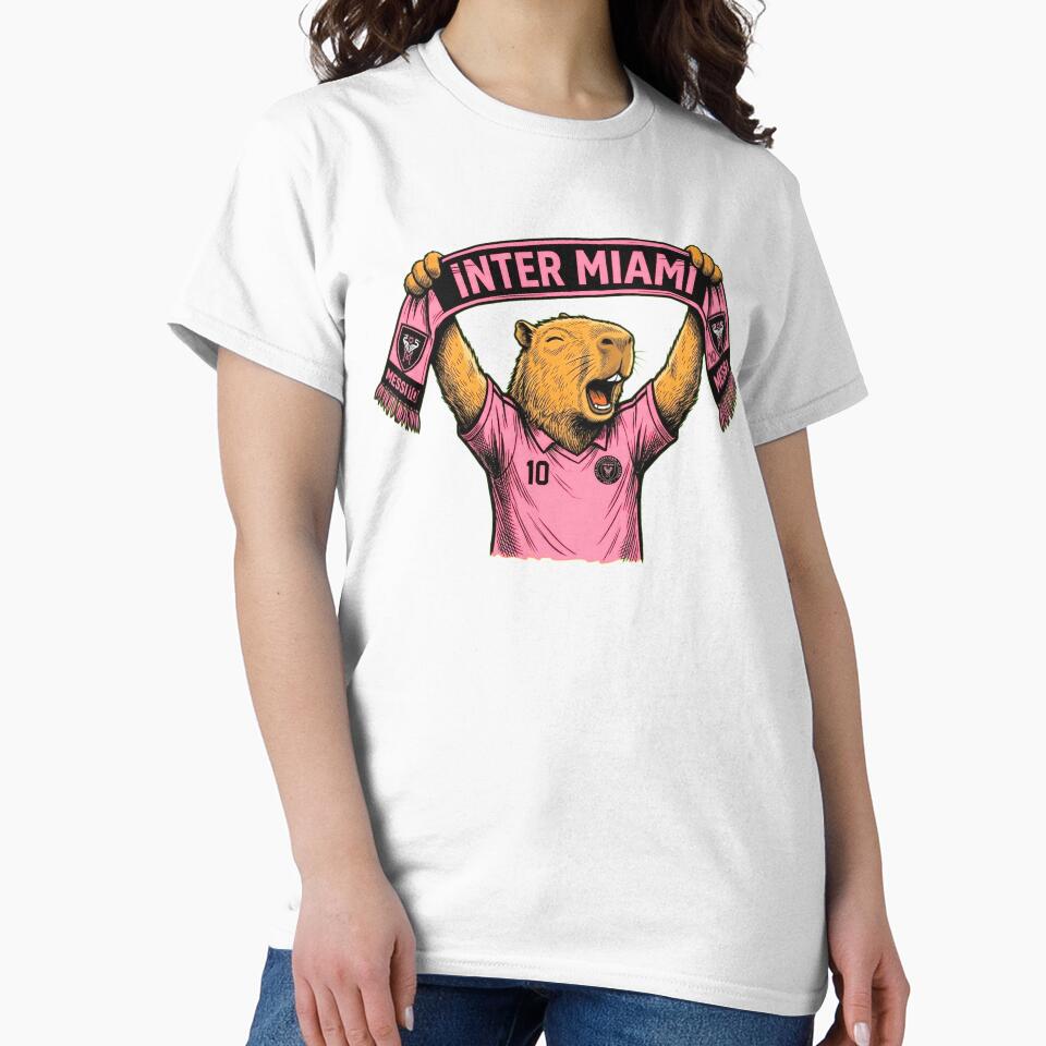 Capybara Inter Miami Fan Celebrating – Funny Soccer Illustration with Scarf by Golden Chaos