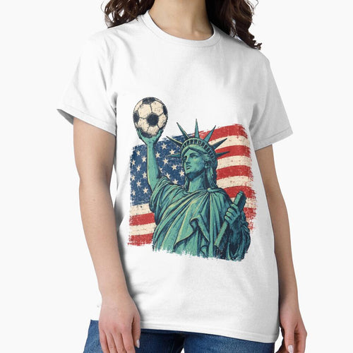 American Soccer Fan Statue of Liberty USA T-Shirt by DandelioMoon