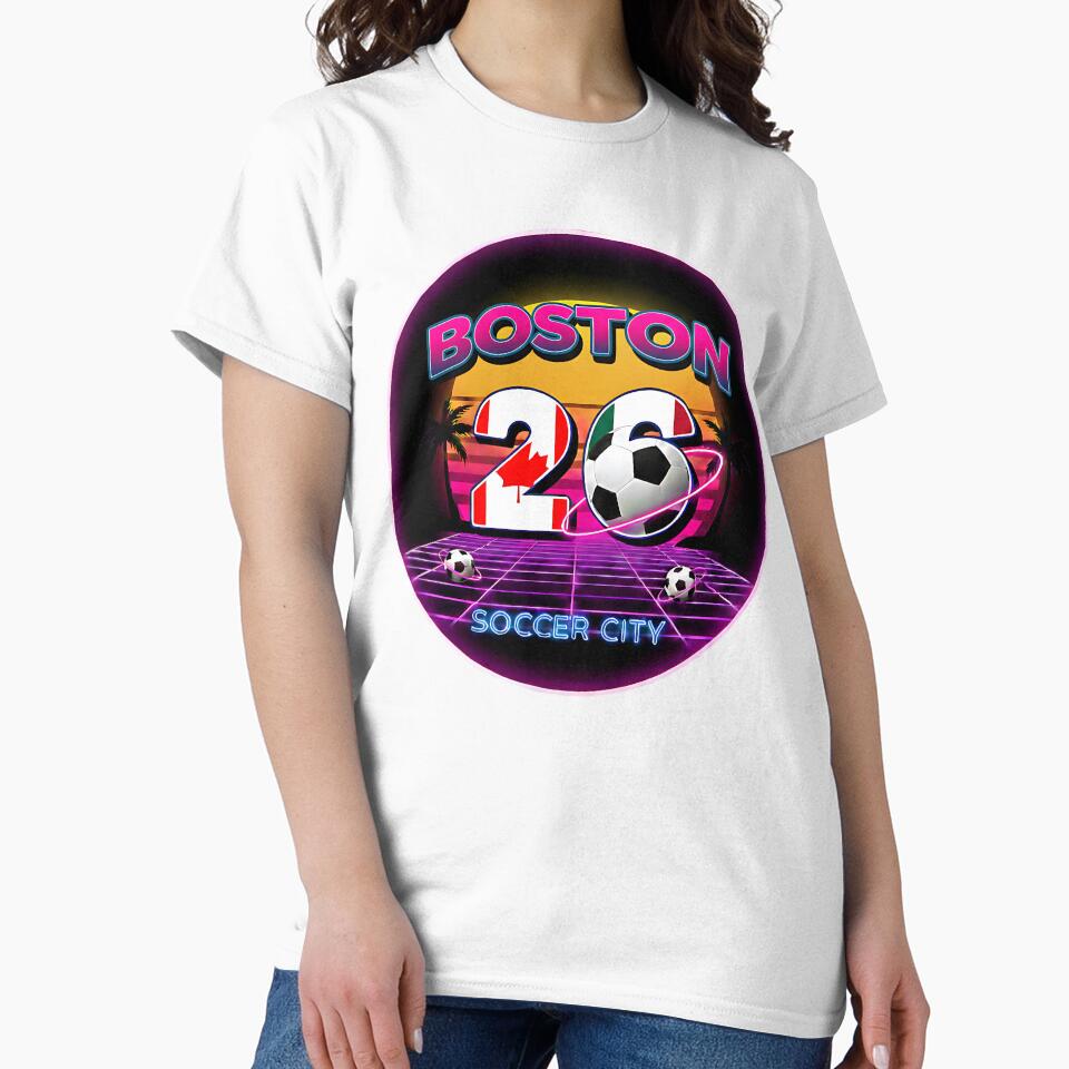 Retro Neon Boston Soccer City 2026 Emblem by Silent Watch Threads.