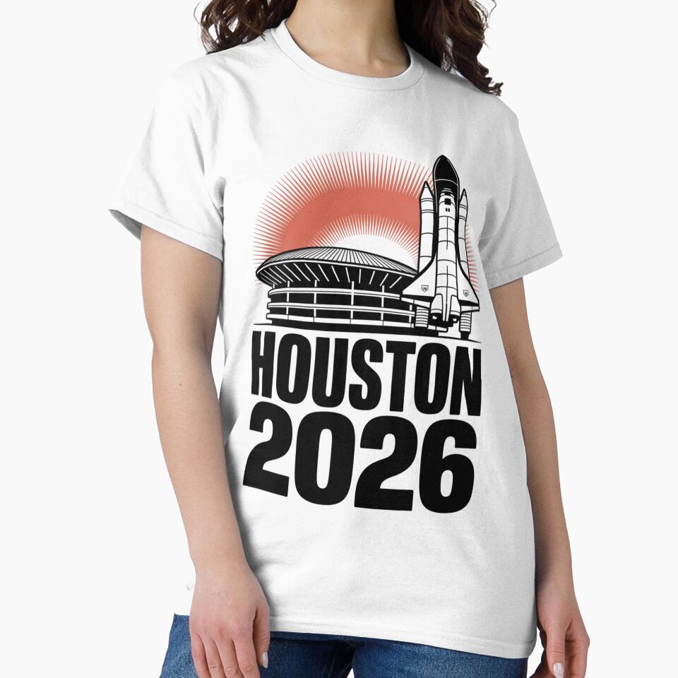 Houston 2026 Space Shuttle Football T-Shirt V2 by DarylWelsh2024