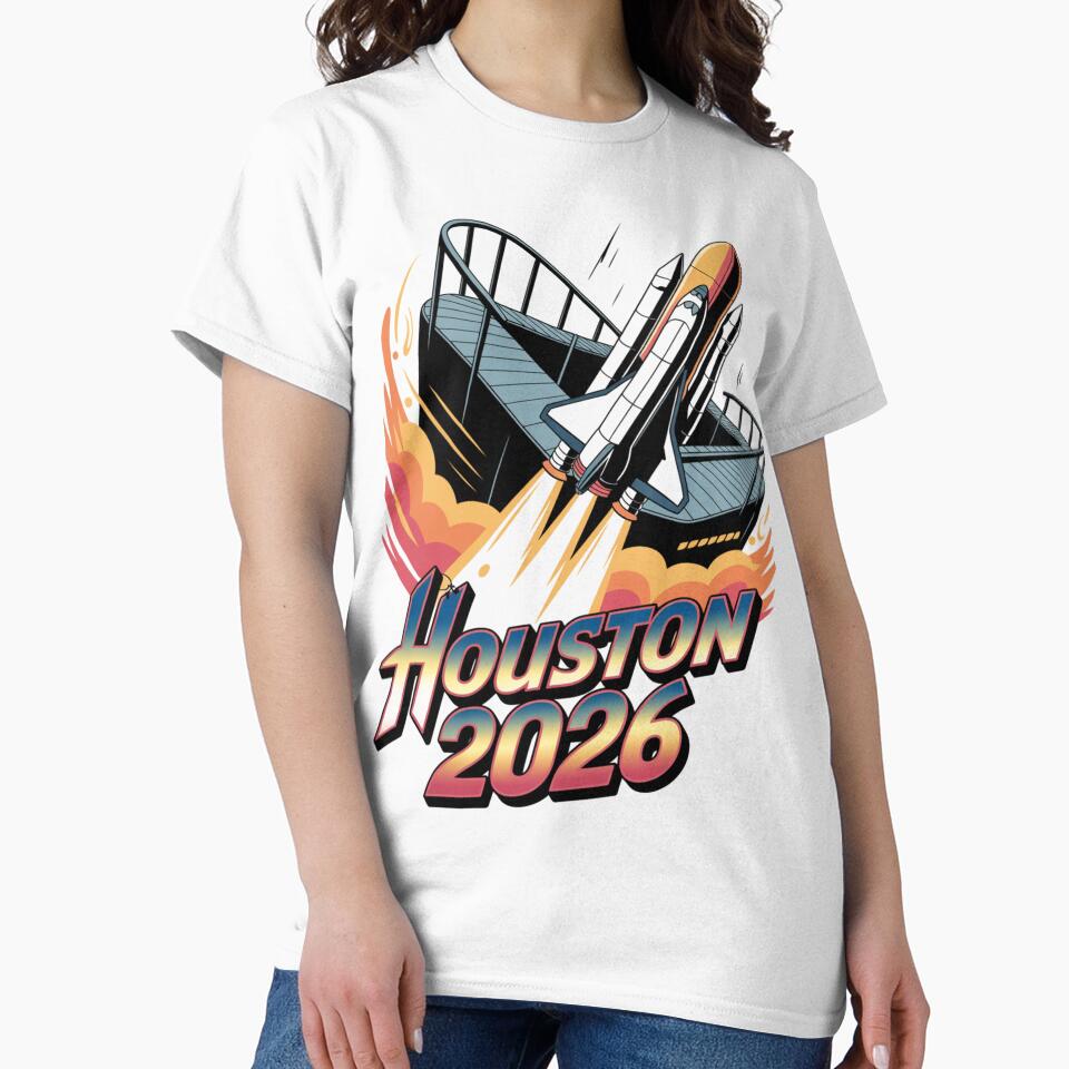 Houston 2026 Space Shuttle Football T-Shirt V19 by DarylWelsh2024