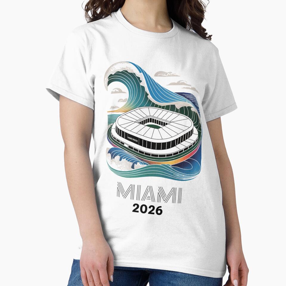 Miami 2026 Ocean Wave Football T-Shirt V6 by DarylWelsh2024