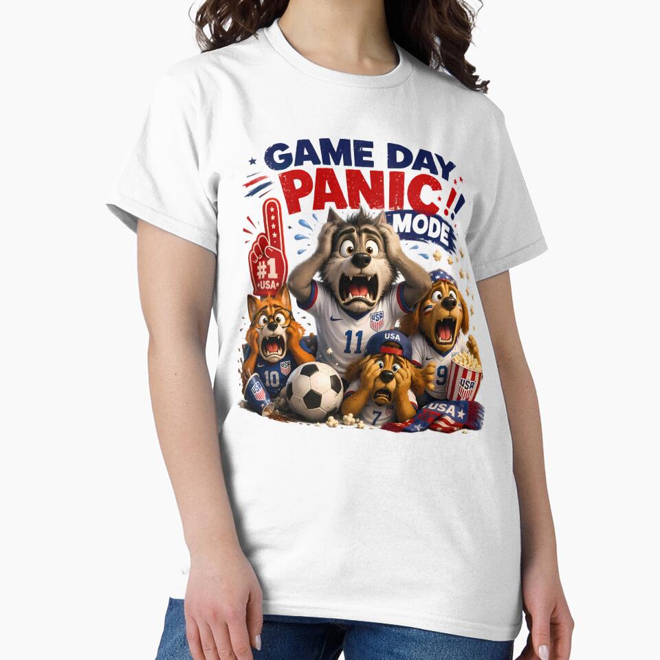 Game Day Panic Mode | Funny USA Soccer Fan Shirt by WabiSabiSjak