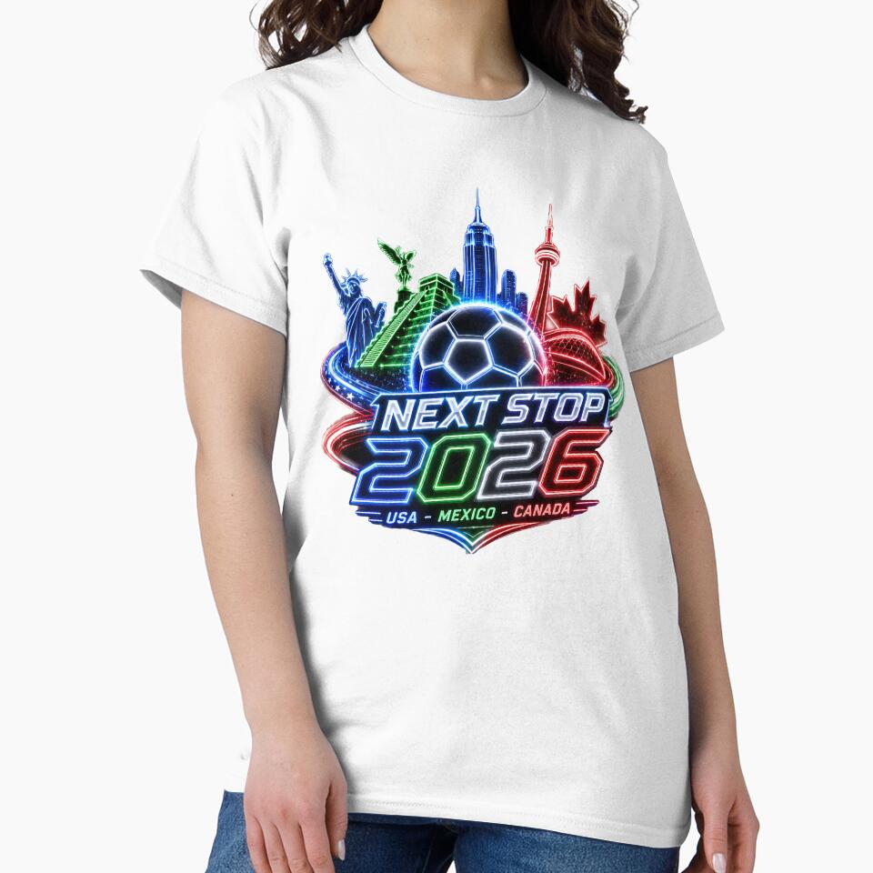 Next Stop 2026 USA Mexico Canada Neon Soccer Emblem by emaga