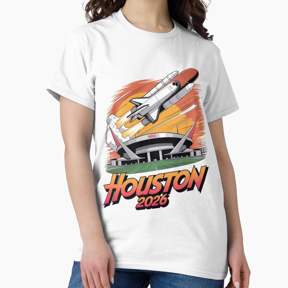 Houston 2026 Space Shuttle Football T-Shirt V16 by DarylWelsh2024