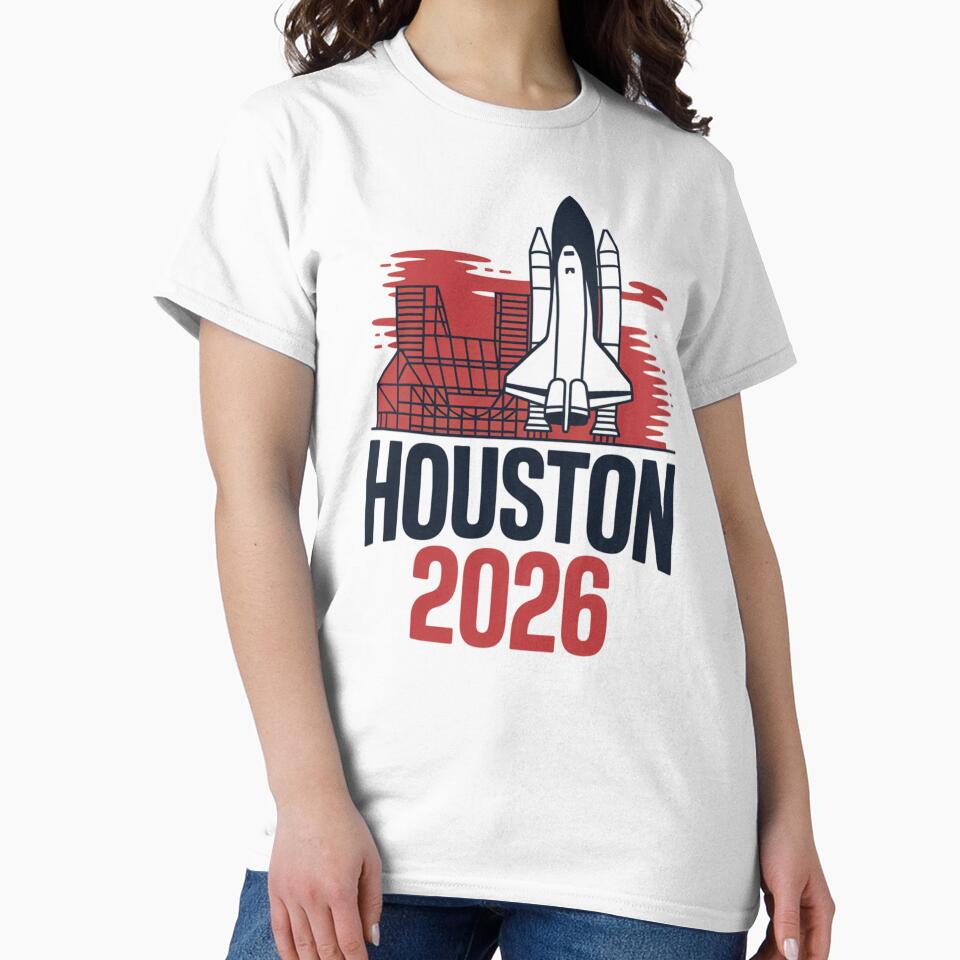 Houston 2026 Space Shuttle Football T-Shirt V7 by DarylWelsh2024