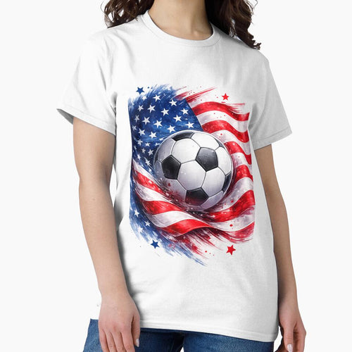 American Soccer Ball with USA Flag – Patriotic Sports Theme Graphic –  Red White Blue Design by RolMerch