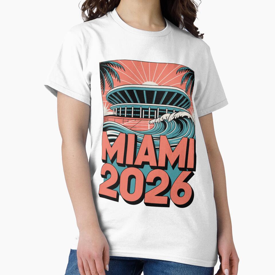 Miami 2026 Ocean Wave Football T-Shirt V1 by DarylWelsh2024