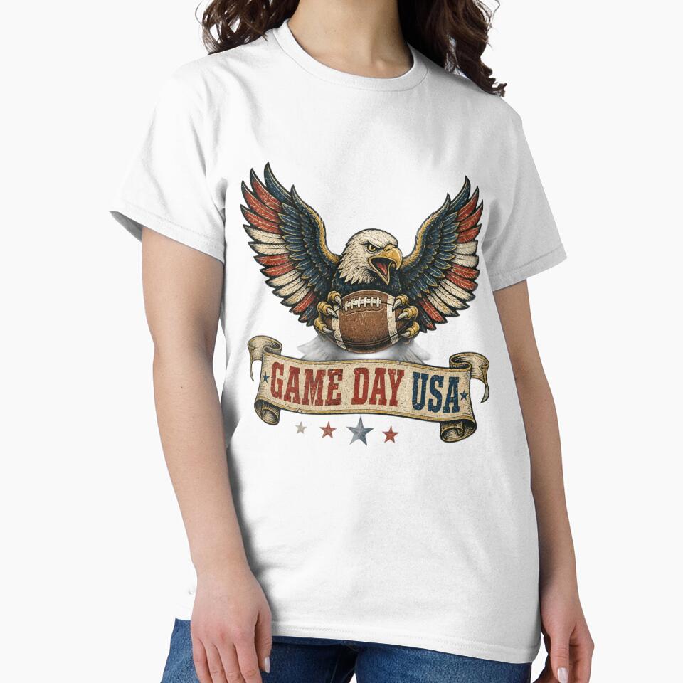 Game Day USA — Bald Eagle World Cup 2026 Football Fan T-Shirt by The96Minutes