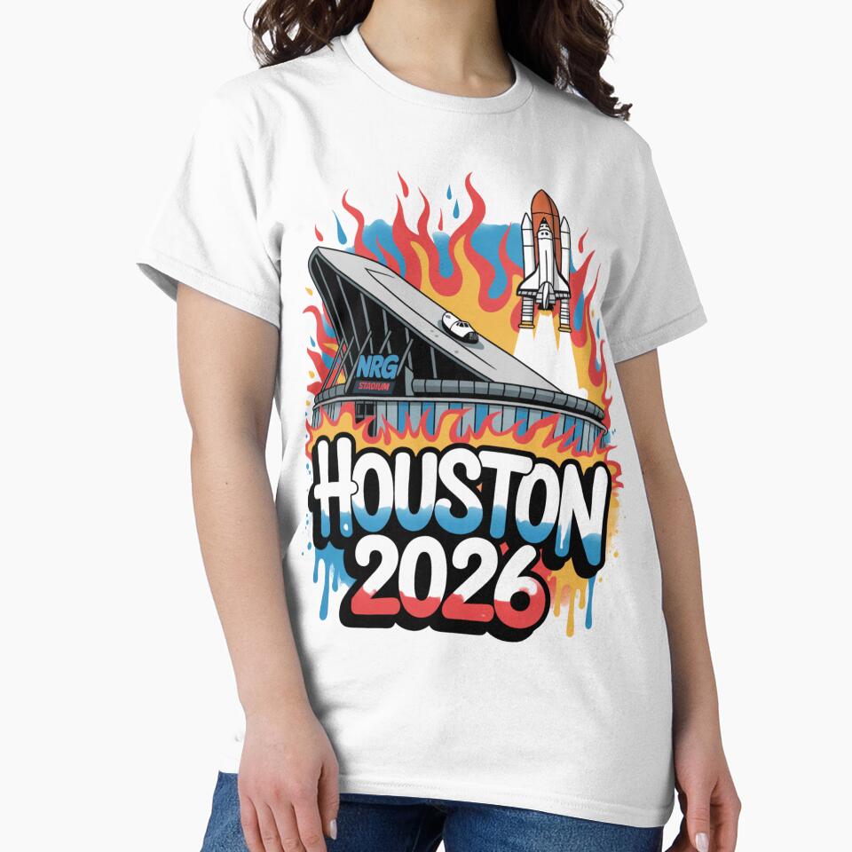 Houston 2026 Space Shuttle Football T-Shirt V5 by DarylWelsh2024