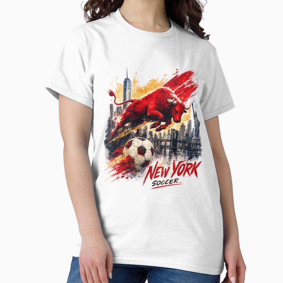 New York Soccer Bull Design NYC Football Graphic Shirt Urban Street Style Sports Tee Charging Bull Art Gift for Football Fans by GarnerSupplyCo