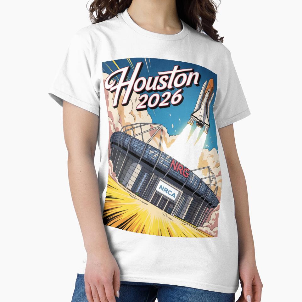 Houston 2026 Space Shuttle Football T-Shirt V17 by DarylWelsh2024