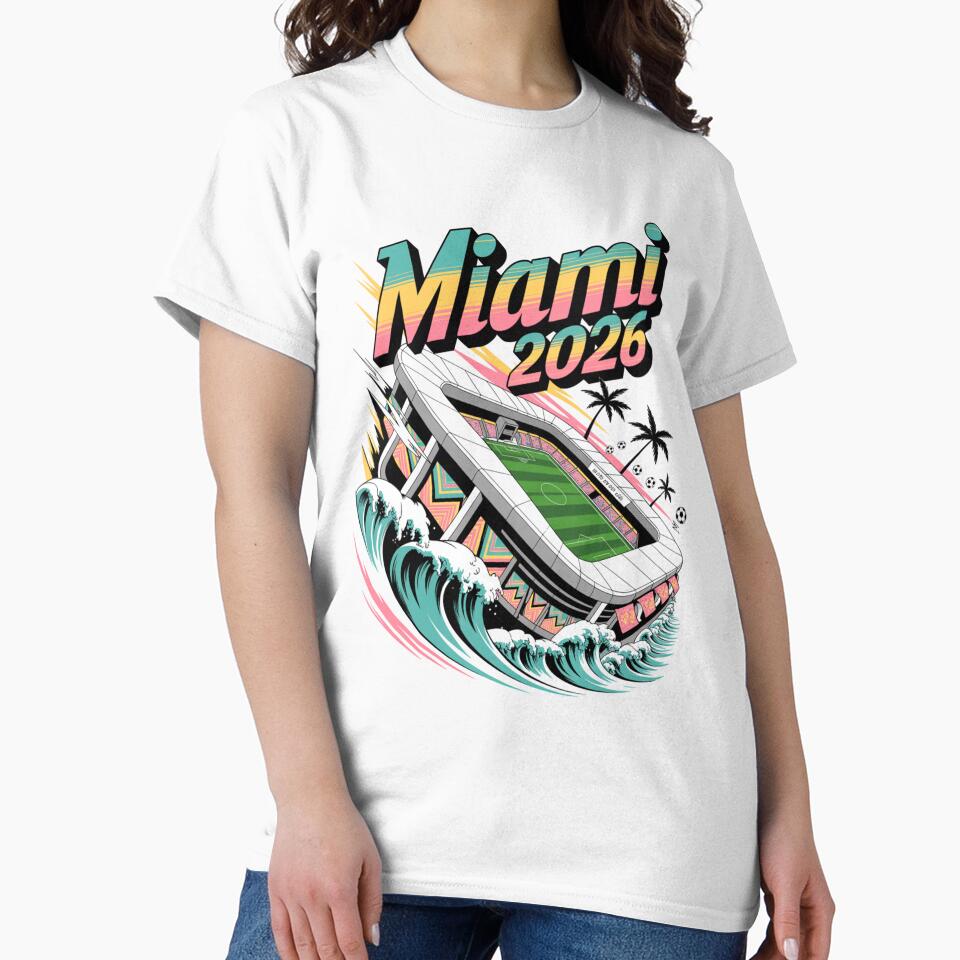 Miami 2026 Ocean Wave Football T-Shirt V17 by DarylWelsh2024