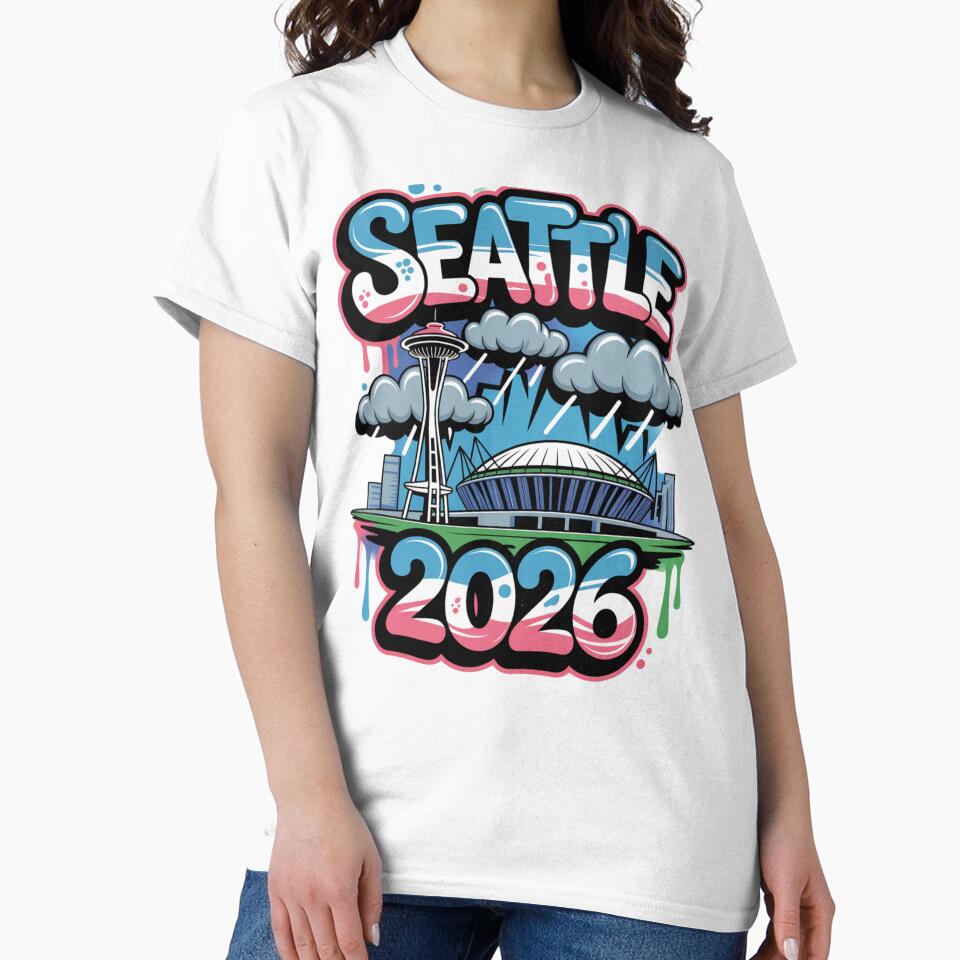 Seattle 2026  Space Needle Stadium Skyline T-Shirt V5 by DarylWelsh2024