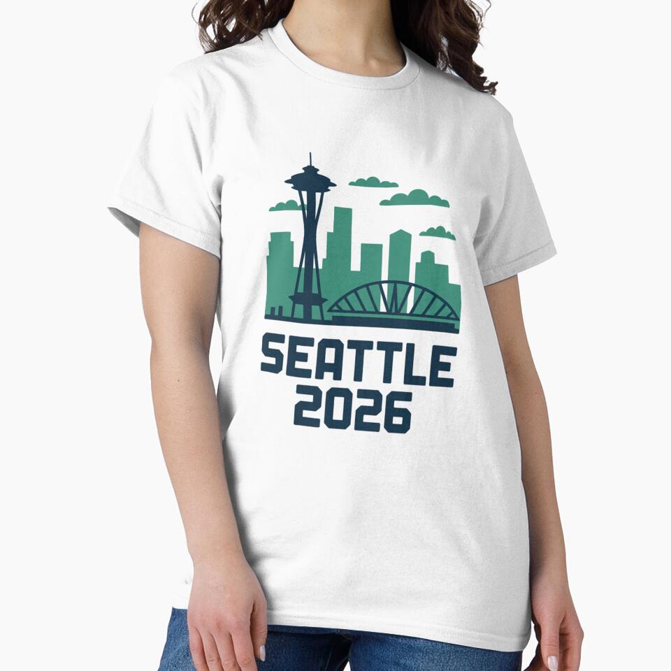 Seattle 2026  Space Needle Stadium Skyline T-Shirt V16 by DarylWelsh2024