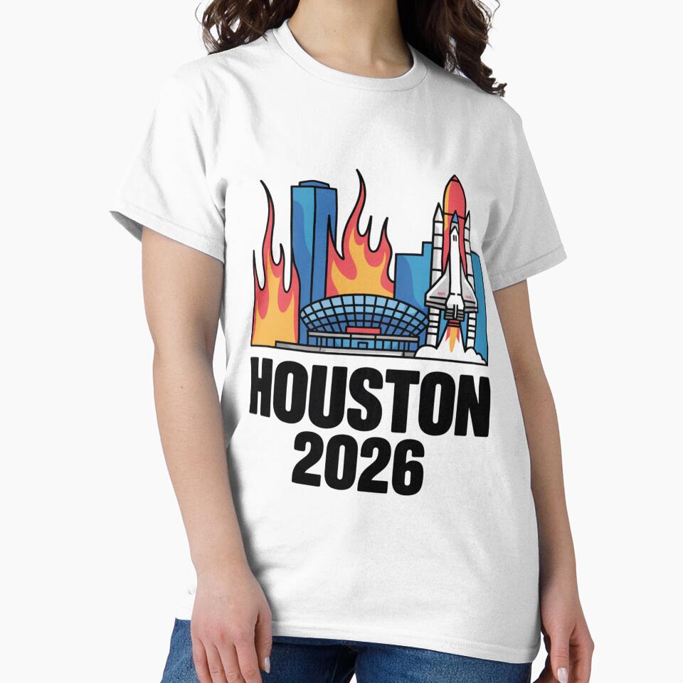 Houston 2026 Space Shuttle Football T-Shirt V9 by DarylWelsh2024