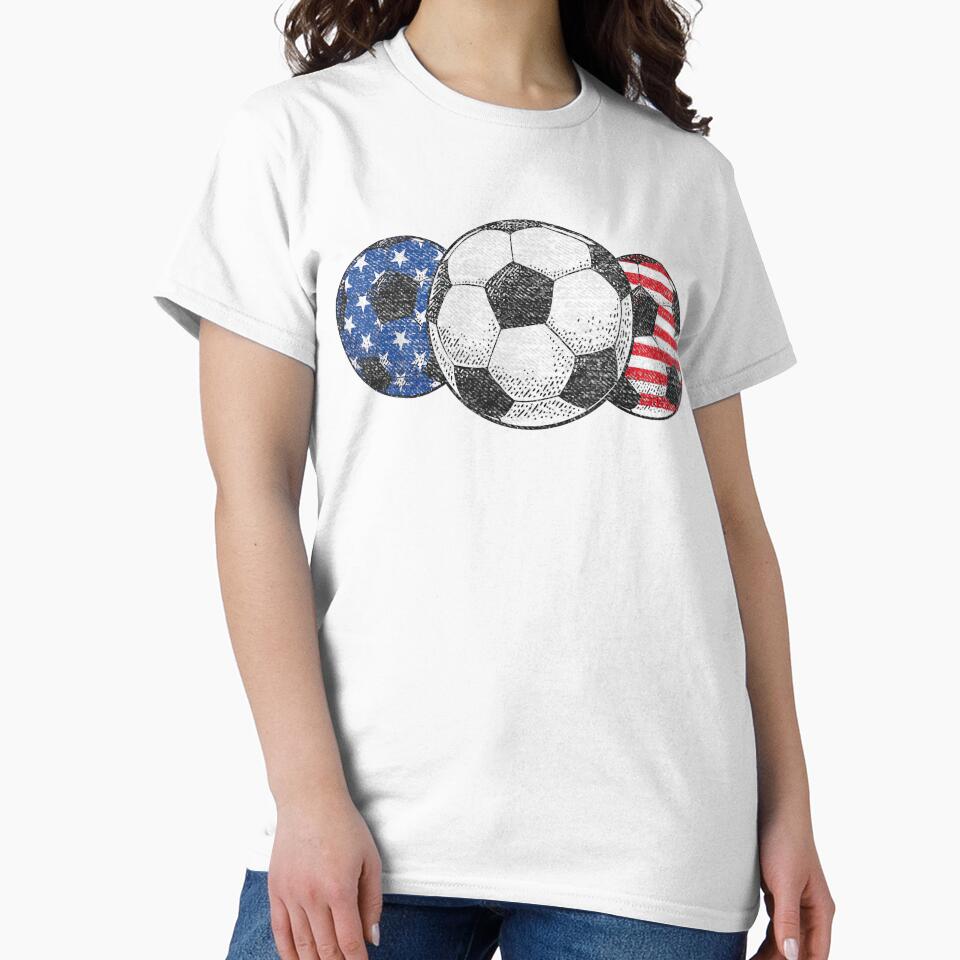 USA Soccer Ball Vintage American Flag Patriotic Football Sports Fan T-Shirt by 3liegy