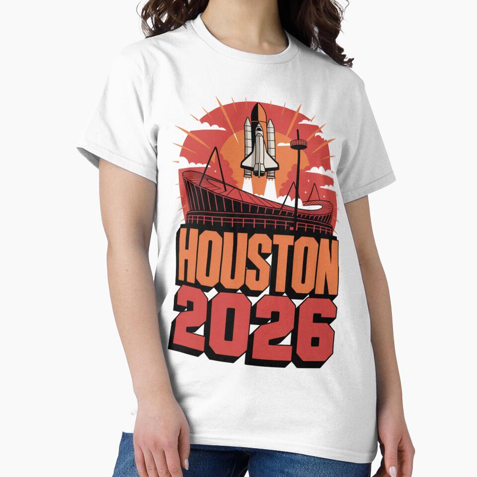 Houston 2026 Space Shuttle Football T-Shirt V22 by DarylWelsh2024