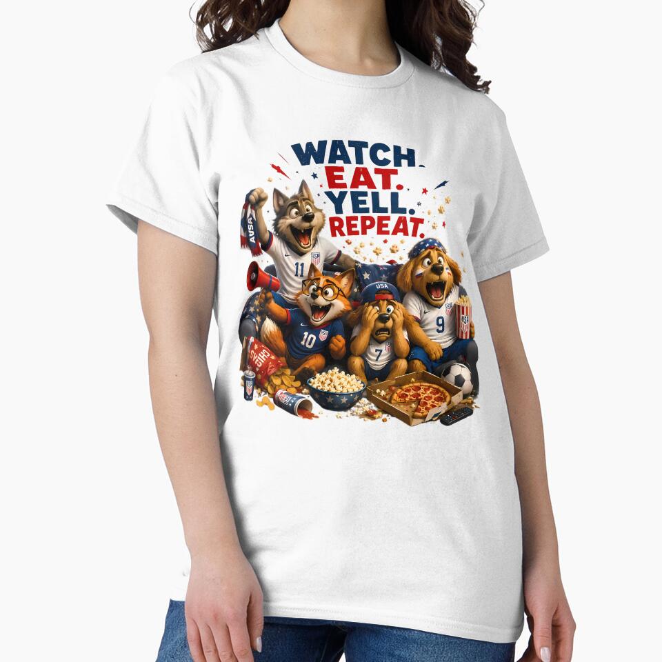 USA Soccer Watch Party Shirt | Watch Eat Yell Repeat Tee by WabiSabiSjak