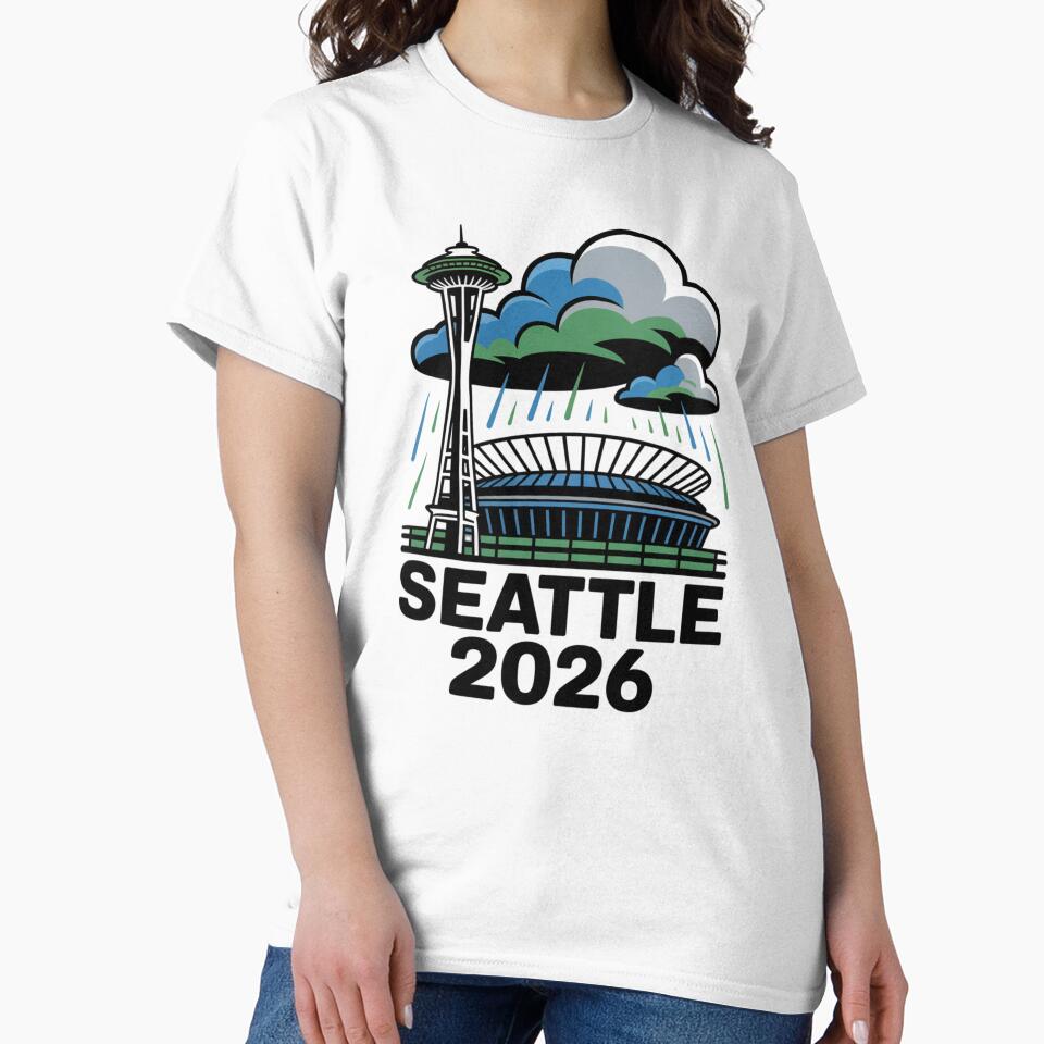 Seattle 2026  Space Needle Stadium Skyline T-Shirt V9 by DarylWelsh2024