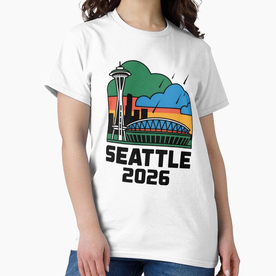 Seattle 2026  Space Needle Stadium Skyline T-Shirt V13 by DarylWelsh2024