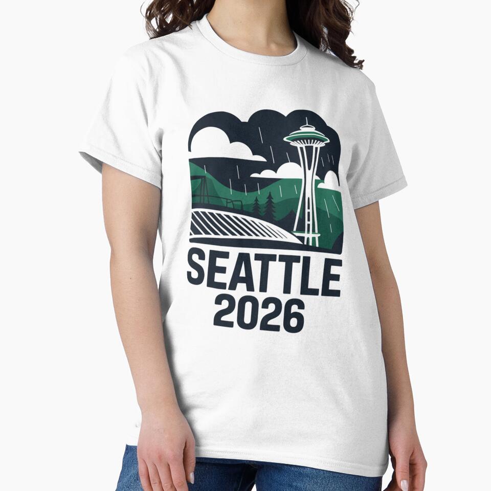 Seattle 2026  Space Needle Stadium Skyline T-Shirt V19 by DarylWelsh2024