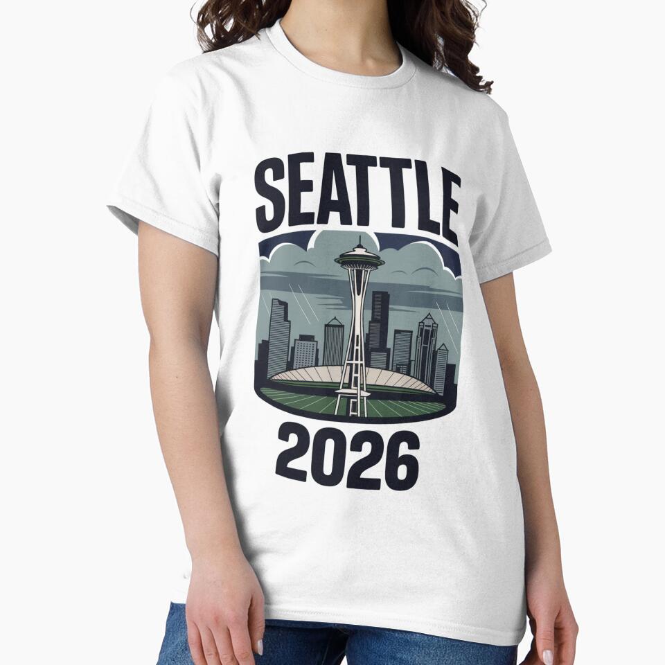 Seattle 2026  Space Needle Stadium Skyline T-Shirt V14 by DarylWelsh2024