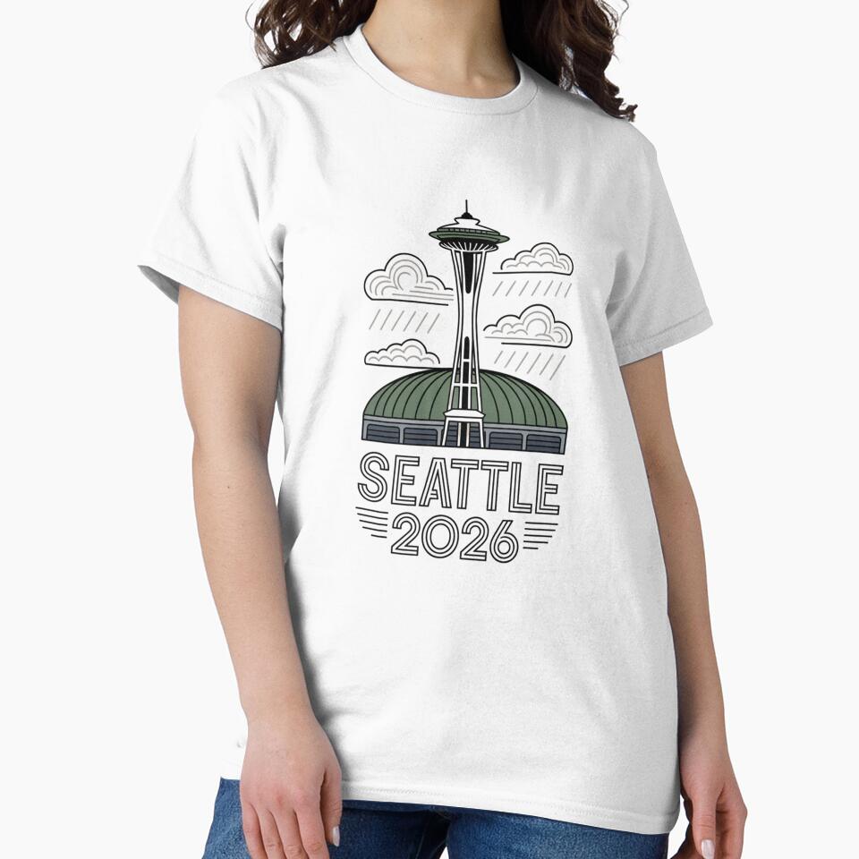 Seattle 2026  Space Needle Stadium Skyline T-Shirt V18 by DarylWelsh2024