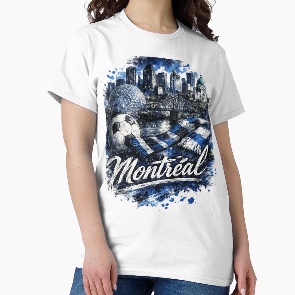 Montreal Soccer Skyline Design – Blue City Football Artwork, Montreal Fan Apparel, Urban Sports Graphic, Canada Soccer Design by GarnerSupplyCo