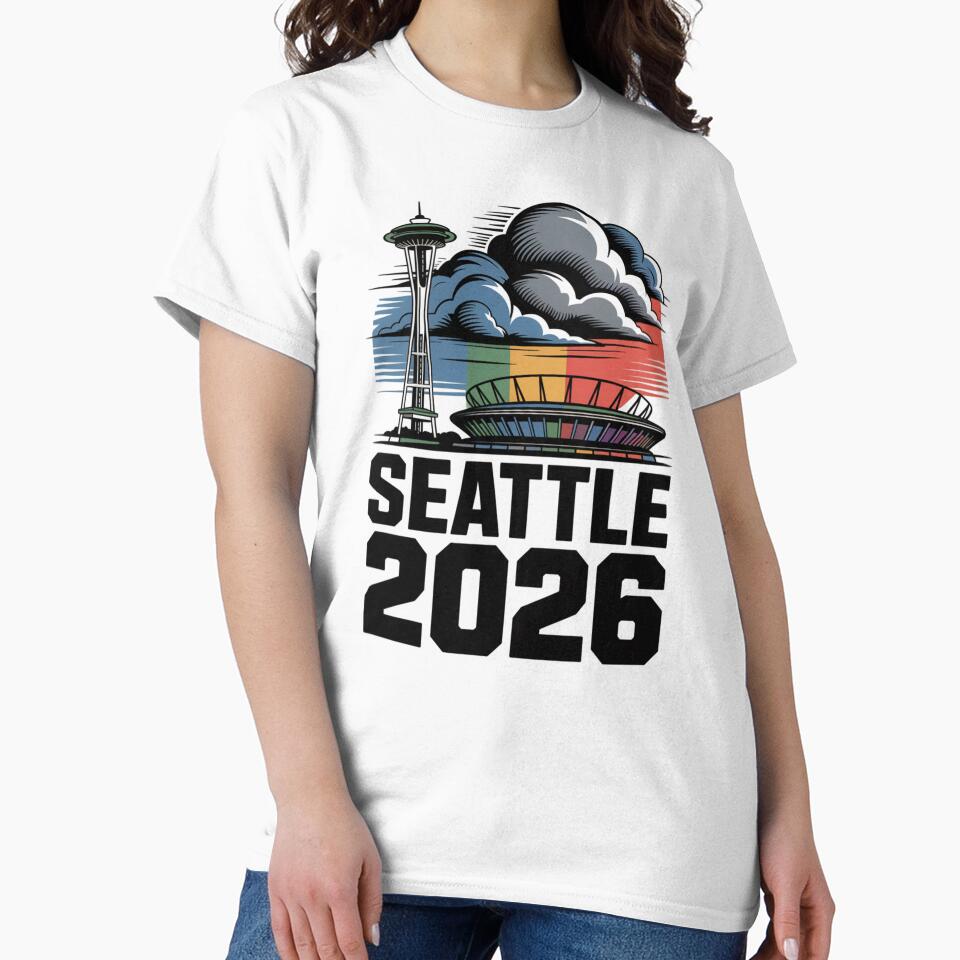 Seattle 2026  Space Needle Stadium Skyline T-Shirt V1 by DarylWelsh2024