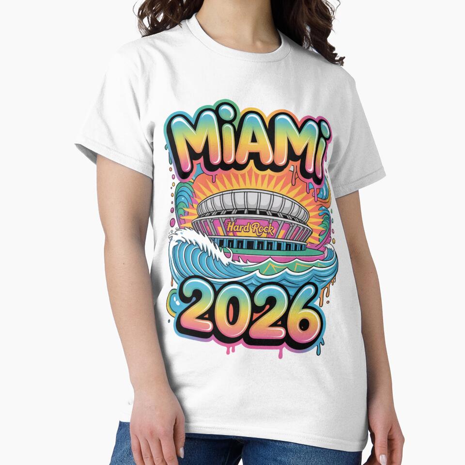 Miami 2026 Ocean Wave Football T-Shirt V3 by DarylWelsh2024