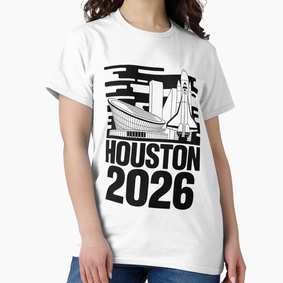 Houston 2026 Space Shuttle Football T-Shirt V1 by DarylWelsh2024