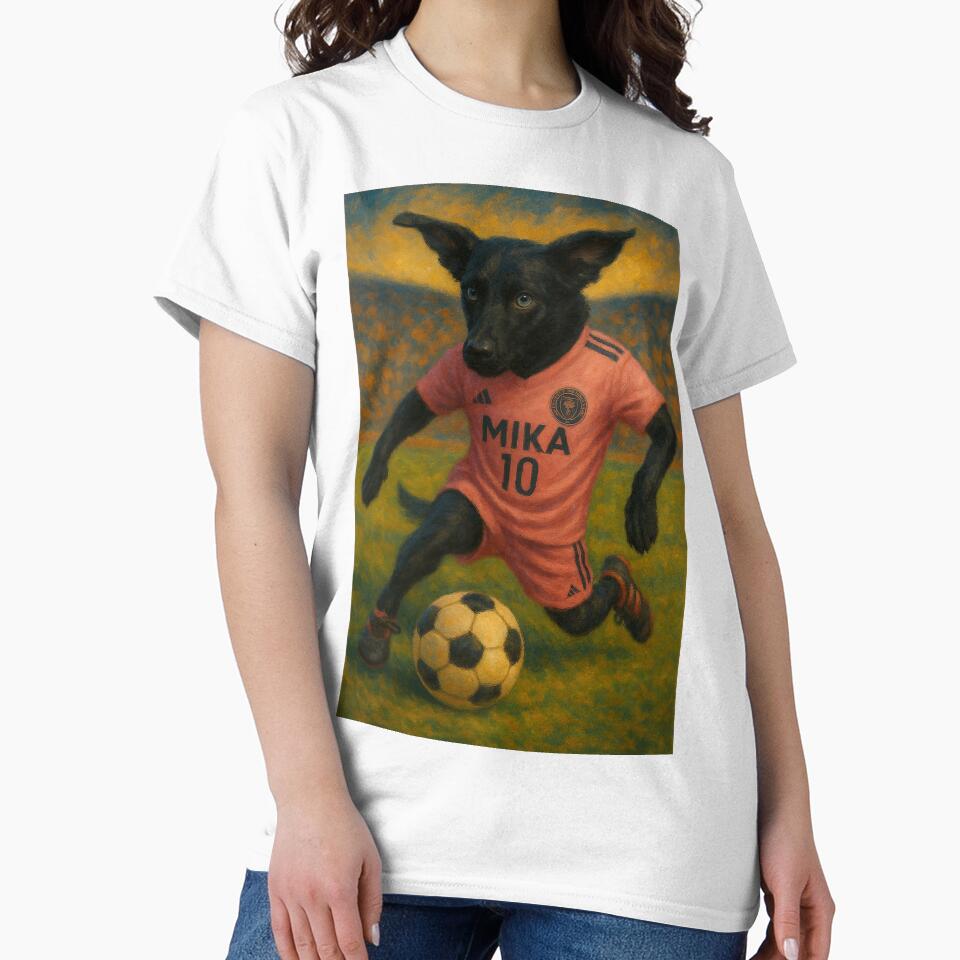 Black Dog Soccer Star in Pink Jersey – Mika #10 Oil Painting by Wag & Whimsy