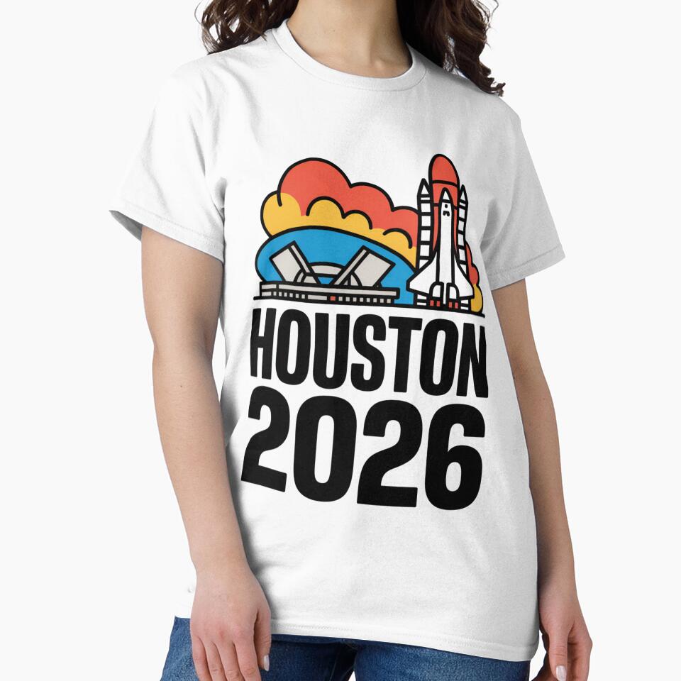 Houston 2026 Space Shuttle Football T-Shirt V21 by DarylWelsh2024