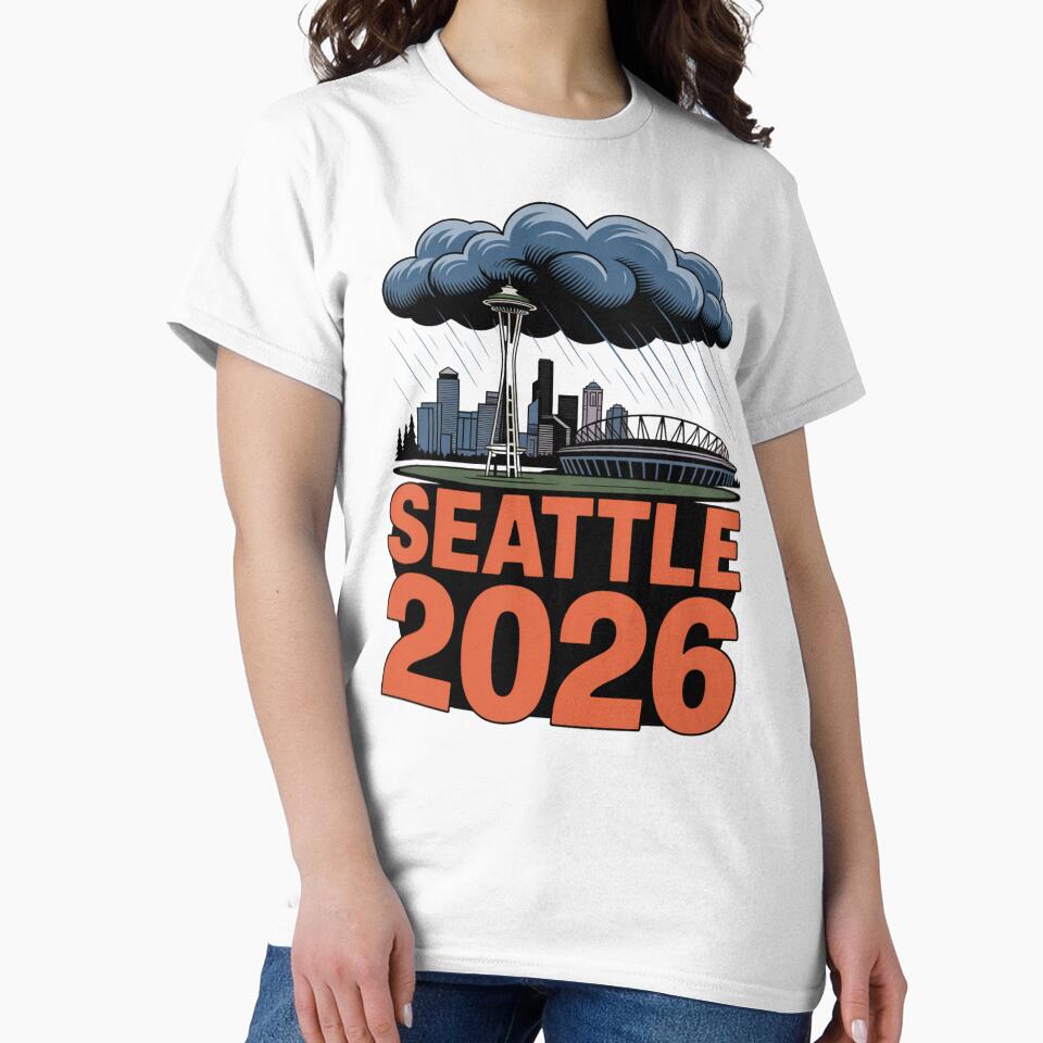Seattle 2026  Space Needle Stadium Skyline T-Shirt V2 by DarylWelsh2024