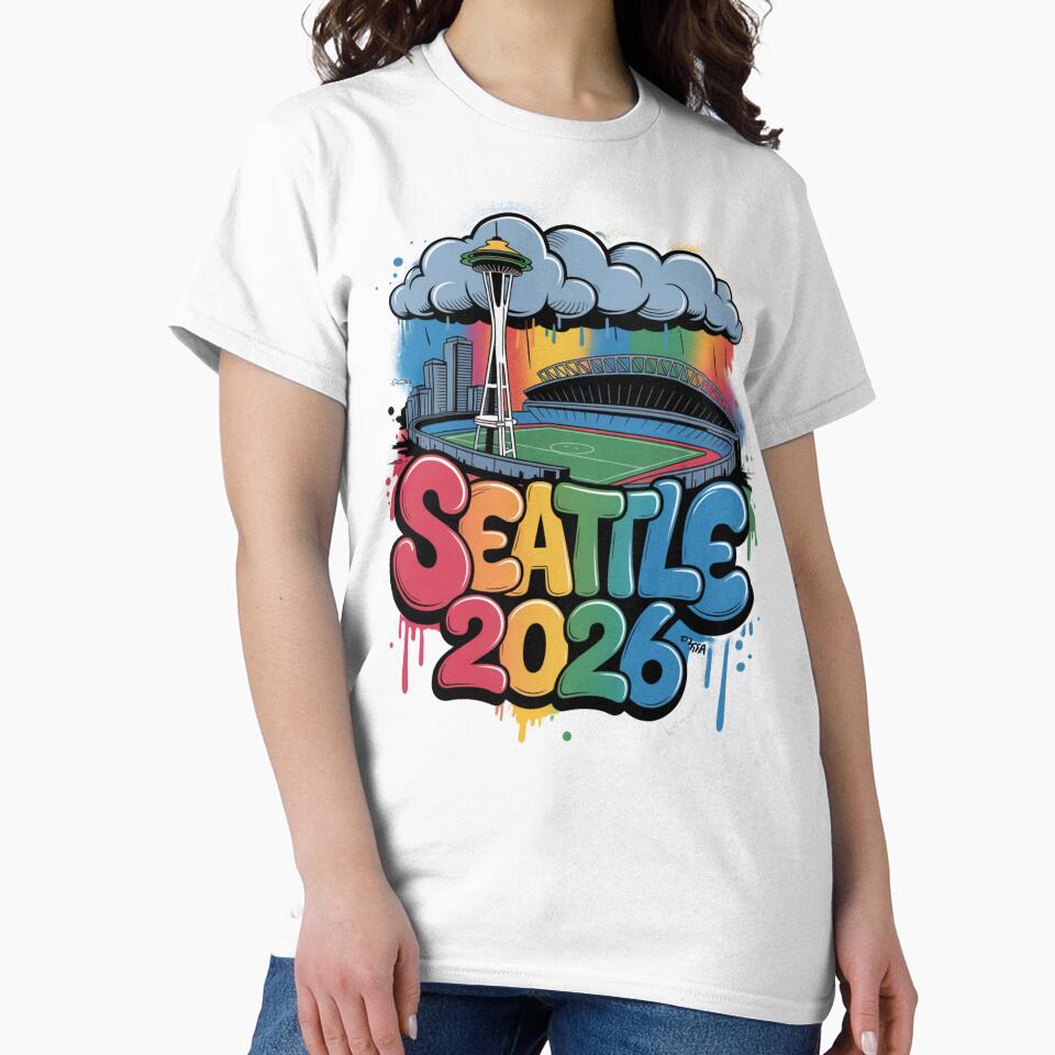 Seattle 2026  Space Needle Stadium Skyline T-Shirt V6 by DarylWelsh2024