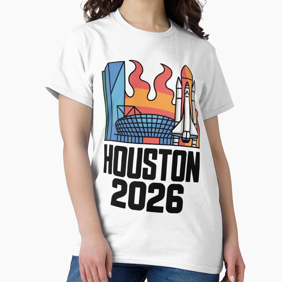 Houston 2026 Space Shuttle Football T-Shirt V6 by DarylWelsh2024