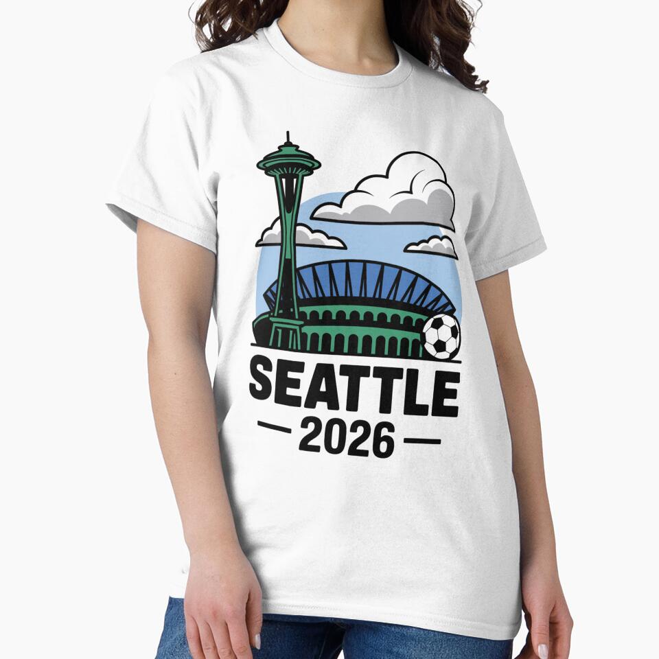 Seattle 2026  Space Needle Stadium Skyline T-Shirt V3 by DarylWelsh2024