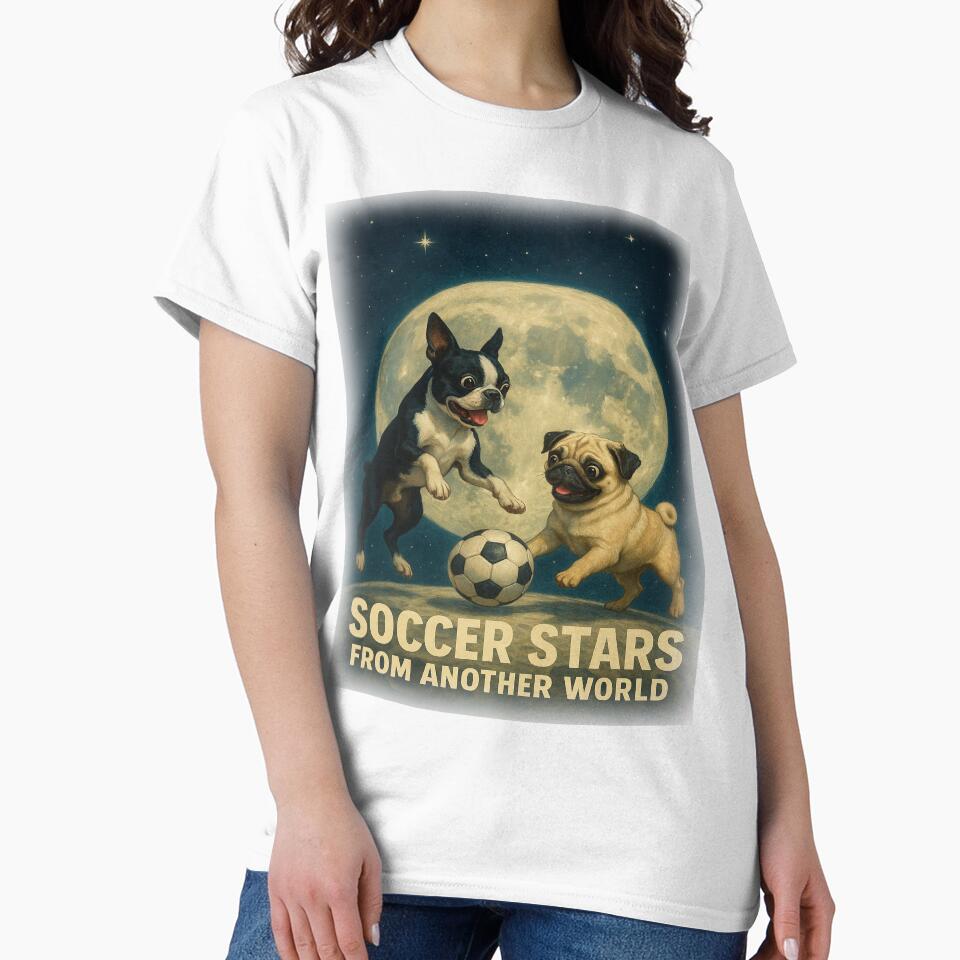 Soccer Stars from Another World – Boston Terrier & Pug Moon Match by HaHaHorror