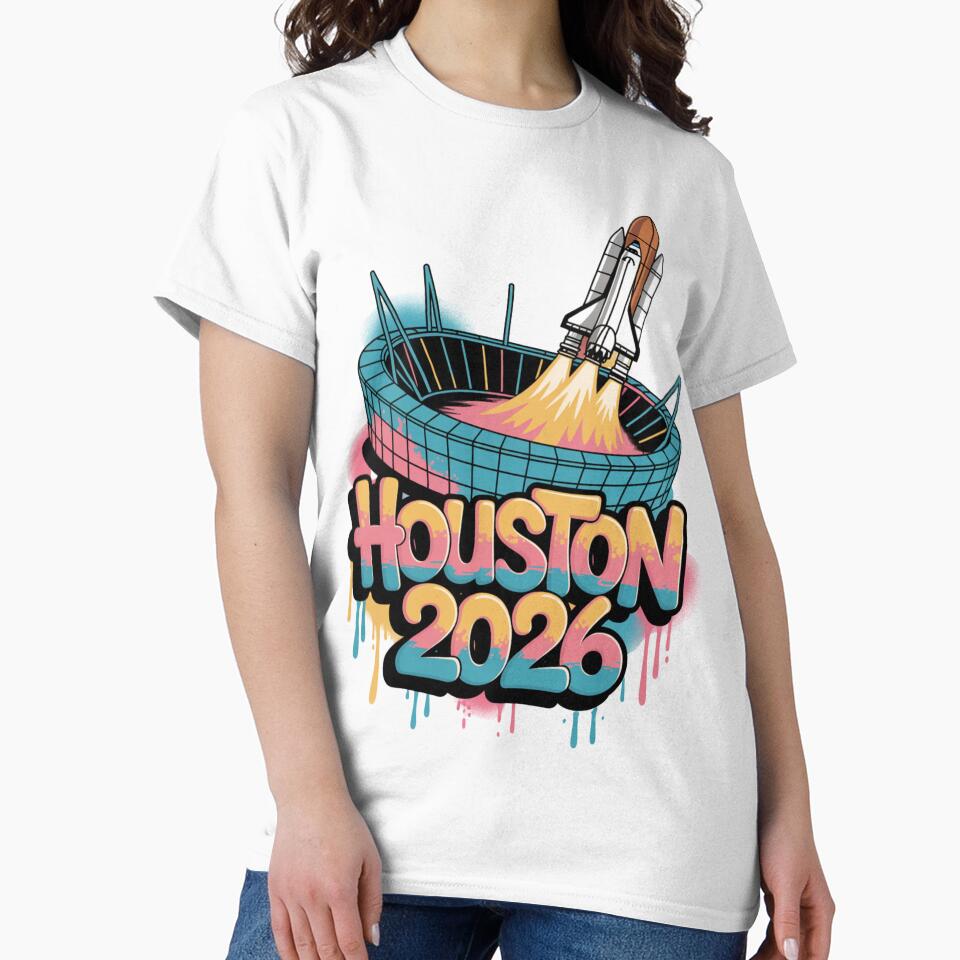 Houston 2026 Space Shuttle Football T-Shirt V4 by DarylWelsh2024